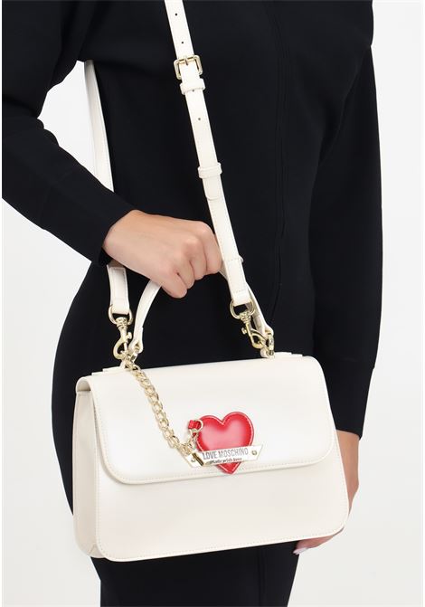 Ivory women's handbag with red heart charm LOVE MOSCHINO | JC4138PP1LLM1110